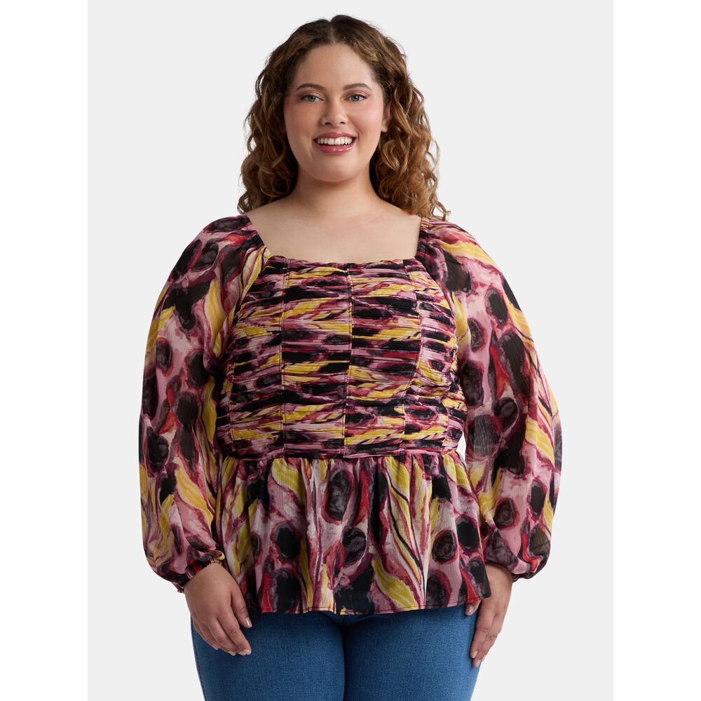 Terra & Sky Women’s Plus Size Long Sleeve Babydoll Top - Size 1X (16W–18W)